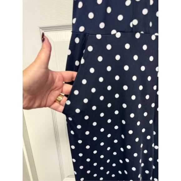 Nina Leonard Navy Polka Dot Sleeveless Collared Jumpsuit Sz S - Picture 3 of 7